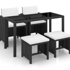 vidaXL 5-delige Tuinset met kussens poly rattan zwart