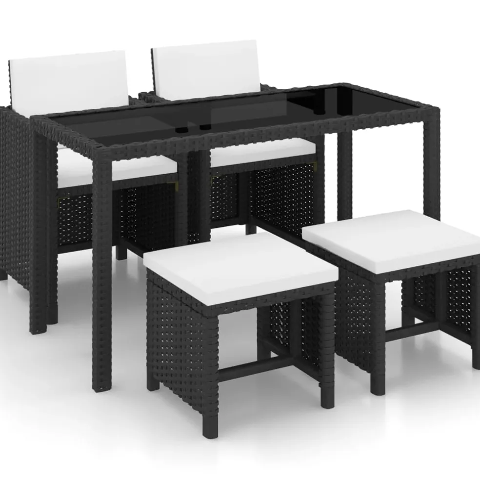 vidaXL 5-delige Tuinset met kussens poly rattan zwart