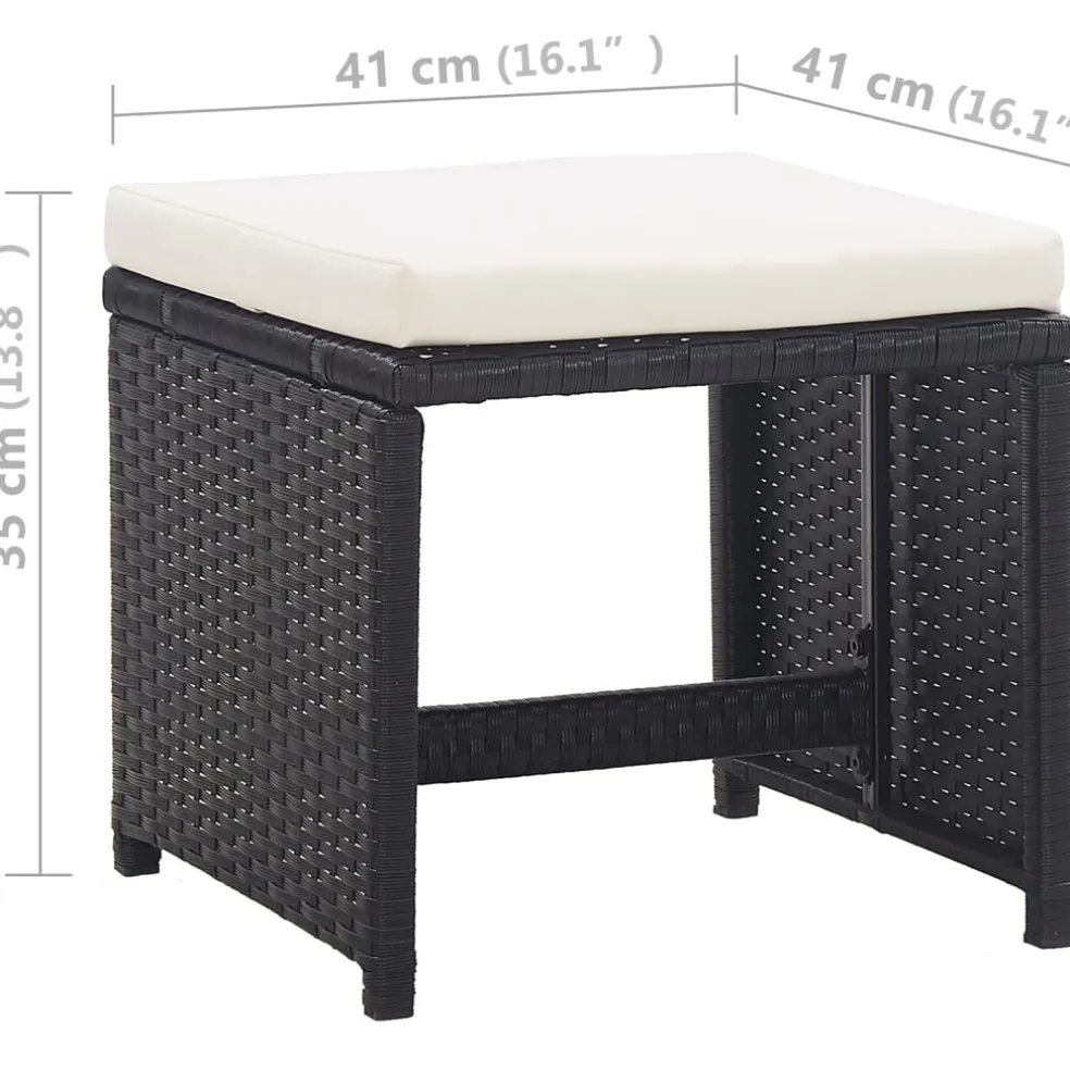 vidaXL 5-delige Tuinset met kussens poly rattan zwart