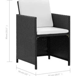 vidaXL 5-delige Tuinset met kussens poly rattan zwart