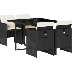 vidaXL 5-delige Tuinset met kussens poly rattan zwart