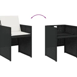 vidaXL 5-delige Tuinset met kussens poly rattan zwart