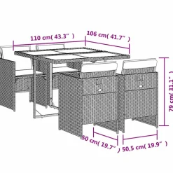 vidaXL 5-delige Tuinset met kussens poly rattan zwart