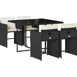 vidaXL 5-delige Tuinset met kussens poly rattan zwart