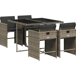 vidaXL 5-delige Tuinset met kussens poly rattan grijs