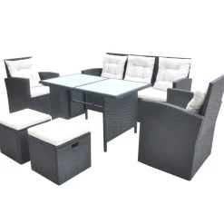 vidaXL 6-delige Tuinset met kussens poly rattan zwart