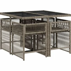 vidaXL 5-delige Tuinset met kussens poly rattan grijs