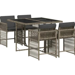 vidaXL 5-delige Tuinset met kussens poly rattan grijs