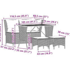 vidaXL 4-delige Tuinset met kussens poly rattan zwart