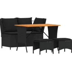 vidaXL 4-delige Tuinset met kussens poly rattan zwart