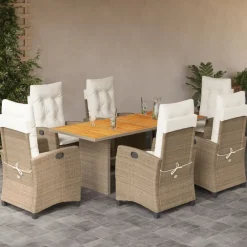 vidaXL 7-delige Tuinset met kussens poly rattan beige
