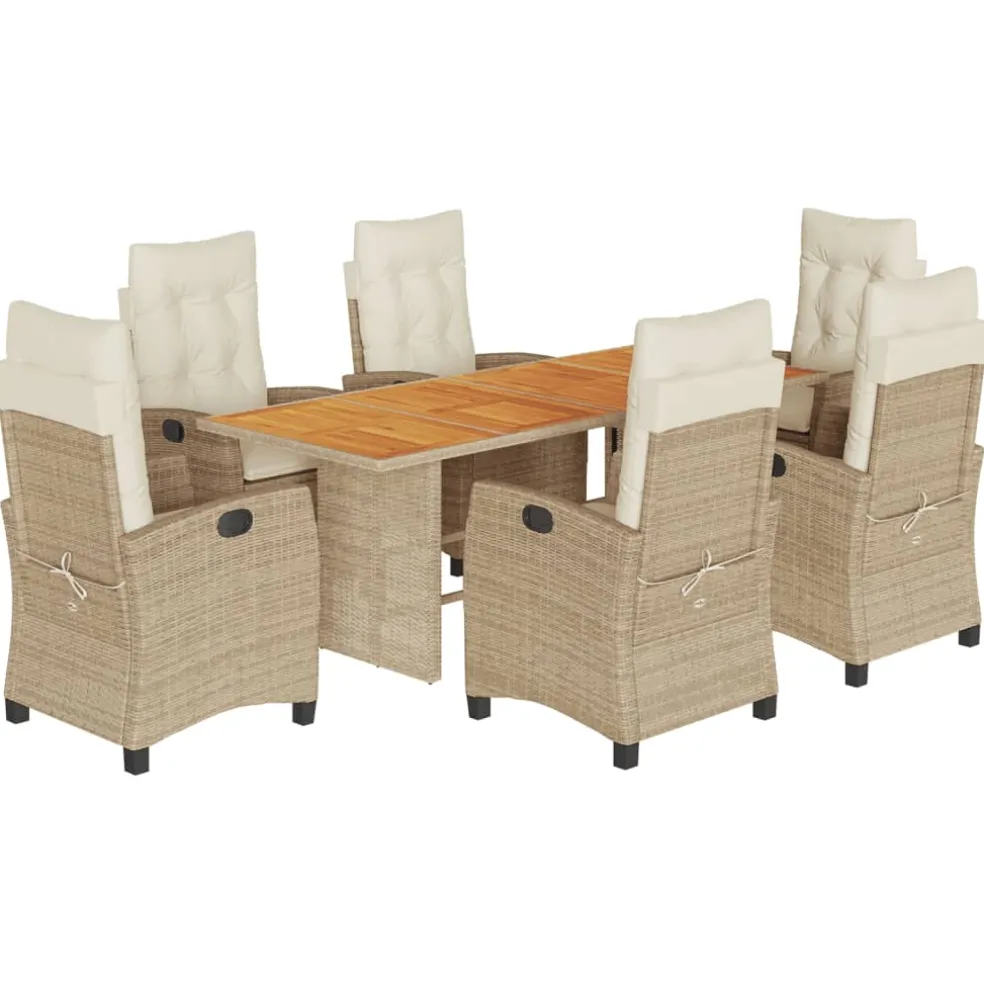 vidaXL 7-delige Tuinset met kussens poly rattan beige