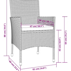 vidaXL 5-delige Tuinset met kussens poly rattan zwart