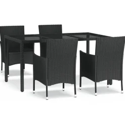 vidaXL 5-delige Tuinset met kussens poly rattan zwart