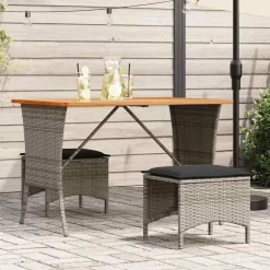 vidaXL 3-delige Tuinset met kussens poly rattan grijs