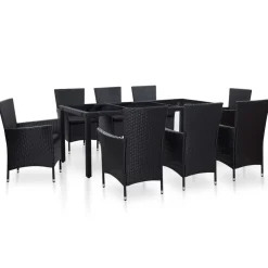 vidaXL 9-delige Tuinset poly rattan zwart
