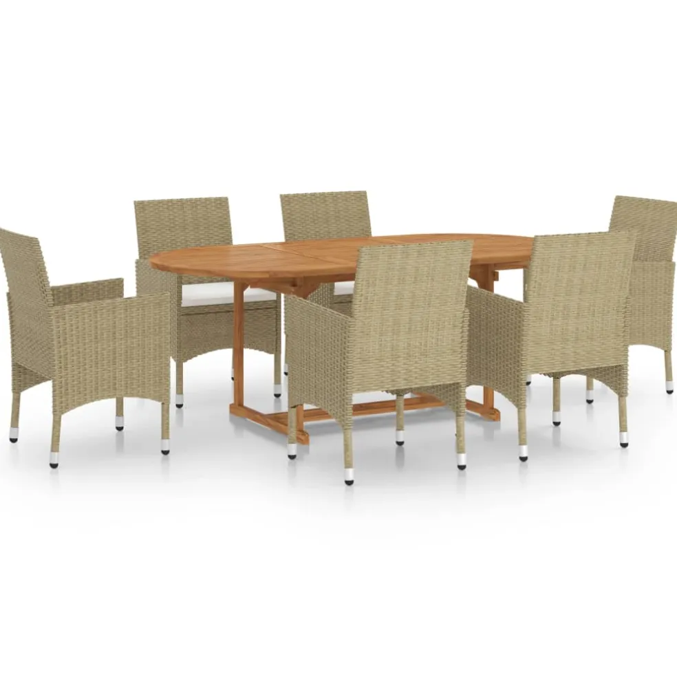 vidaXL 7-delige Tuinset poly rattan beige
