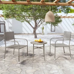 vidaXL 3-delige Tuinset poly rattan grijs