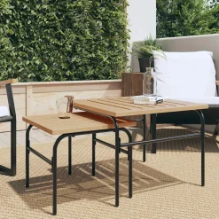 vidaXL 2-delige Tuintafeltjesset staal bruin en zwart