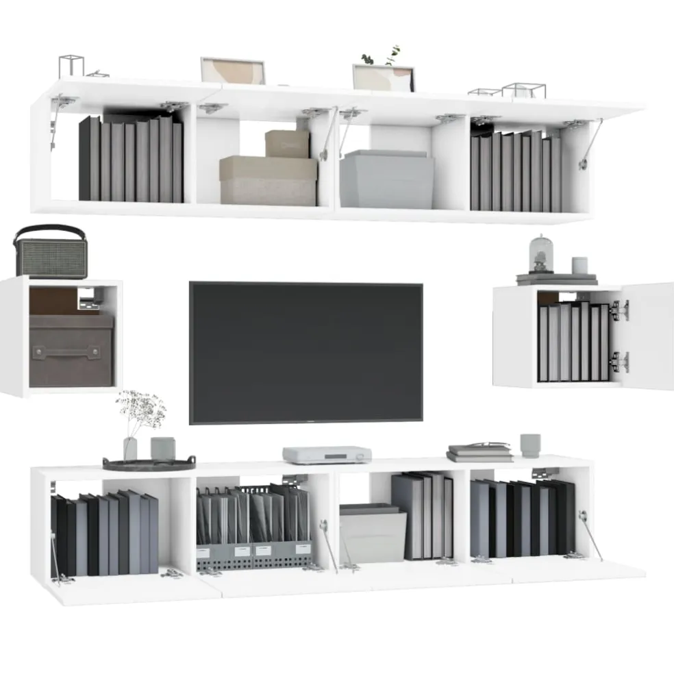 vidaXL 6-delige Tv-meubelset bewerkt hout wit