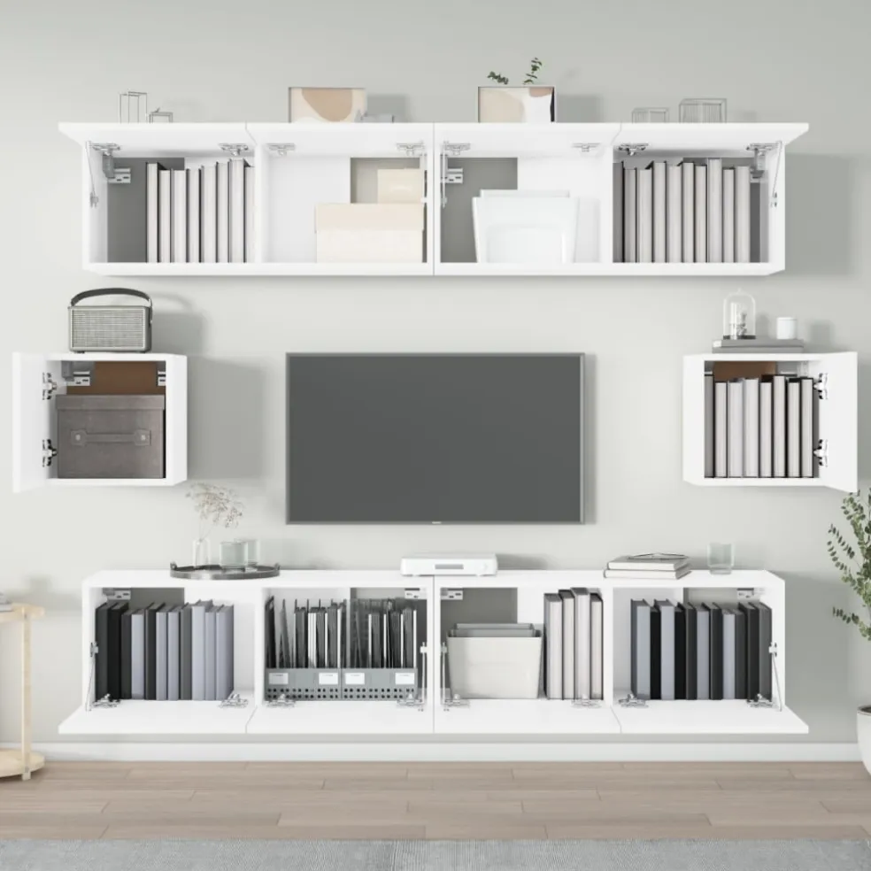 vidaXL 6-delige Tv-meubelset bewerkt hout wit
