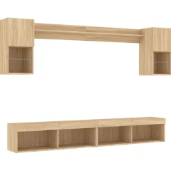 vidaXL 6-delige Tv-wandmeubelset met LED bewerkt hout sonoma eiken