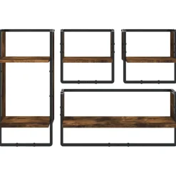 vidaXL 4-delige Wandschappenset met stangen bewerkt hout gerookt eiken