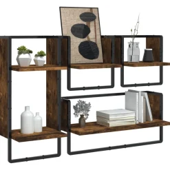 vidaXL 4-delige Wandschappenset met stangen bewerkt hout gerookt eiken