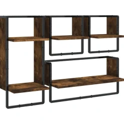 vidaXL 4-delige Wandschappenset met stangen bewerkt hout gerookt eiken