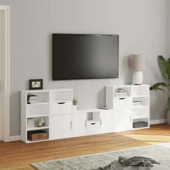 vidaXL 5-delig Tv-meubel met opbergruimte ODDA massief grenenhout wit