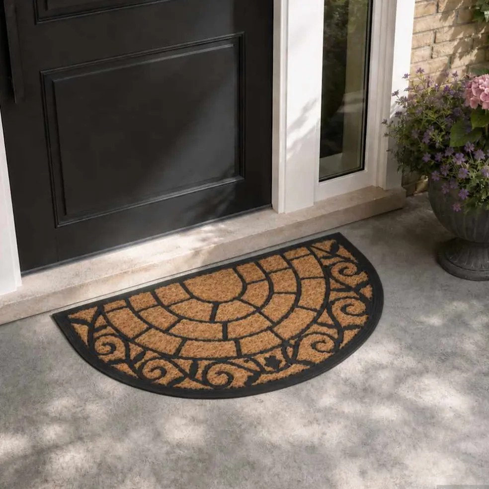 vidaXL Deurmat halfrond 45x75 cm rubber en kokosvezel