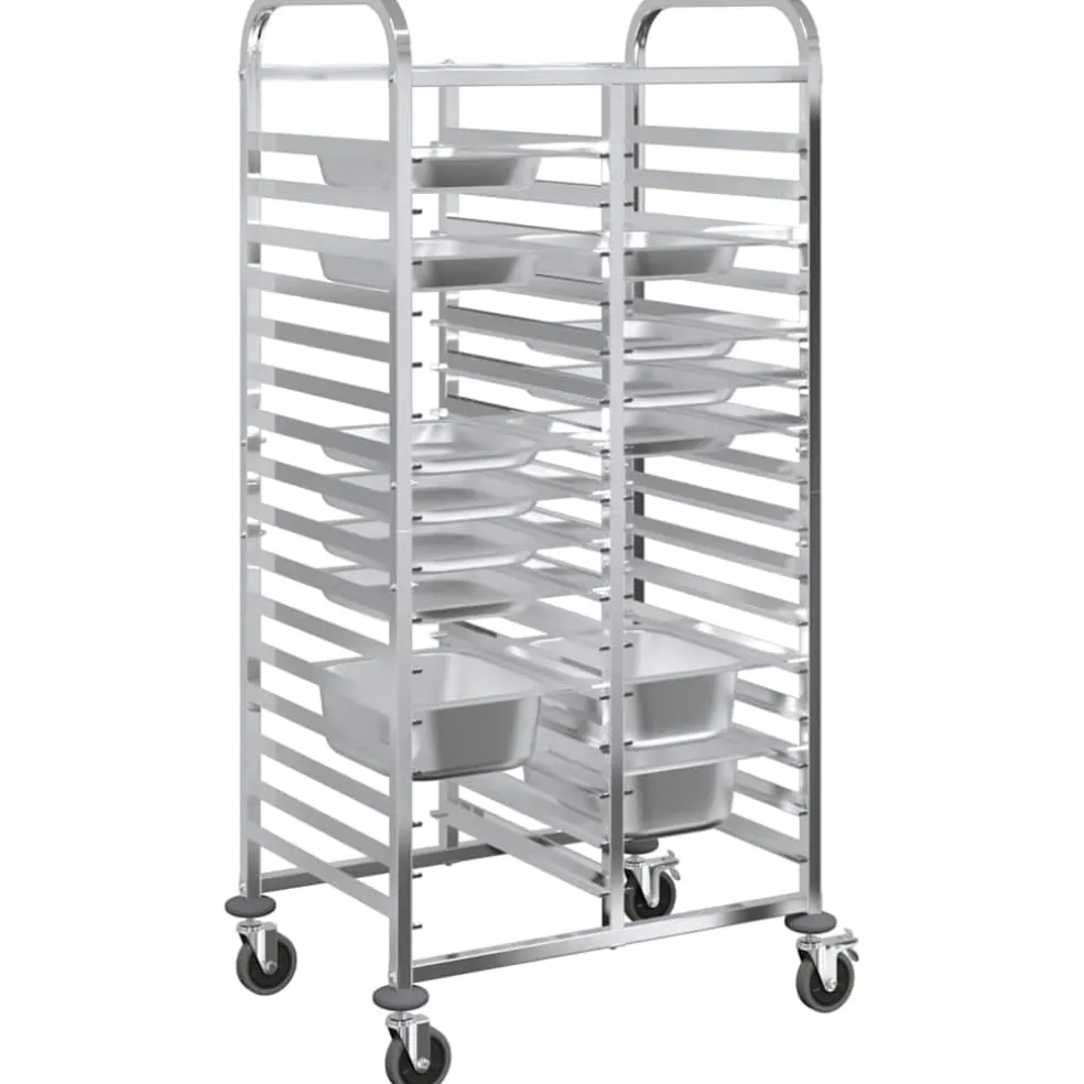 vidaXL Dienbladenwagen met 32 GN-bakken 75x55x162,5 cm roestvrij staal