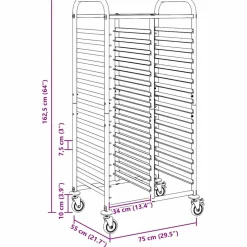 vidaXL Dienbladenwagen met 32 GN-bakken 75x55x162,5 cm roestvrij staal
