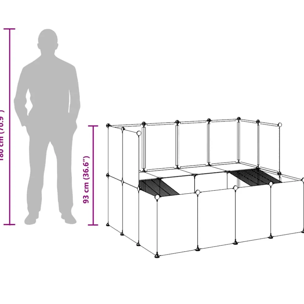 vidaXL Dierenhok klein 143x107x93 polypropeen en staal zwart
