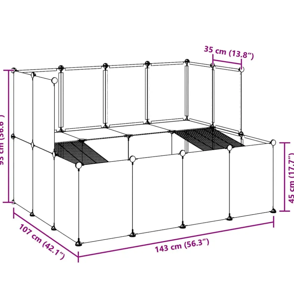 vidaXL Dierenhok klein 143x107x93 polypropeen en staal zwart