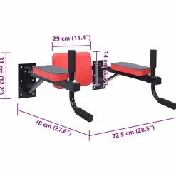 VidaXL Dip station Zwart en Rood 72,5 x 70 x 31 cm Gepoedercoat staal