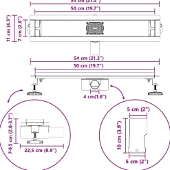 vidaXL Doucheafvoer Glasdeksel met 360° Sifon Zwart 50 cm