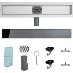 vidaXL Doucheafvoer Glasdeksel met 360° Sifon Zwart 50 cm