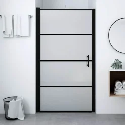 vidaXL Douchedeur mat 81x195 cm gehard glas zwart