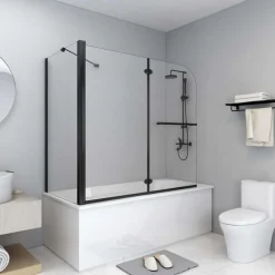 vidaXL Douche klapwand 120x68x130 cm ESG zwart