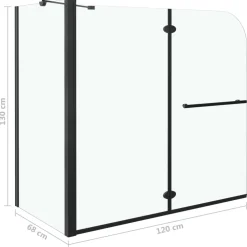 vidaXL Douche klapwand 120x68x130 cm ESG zwart