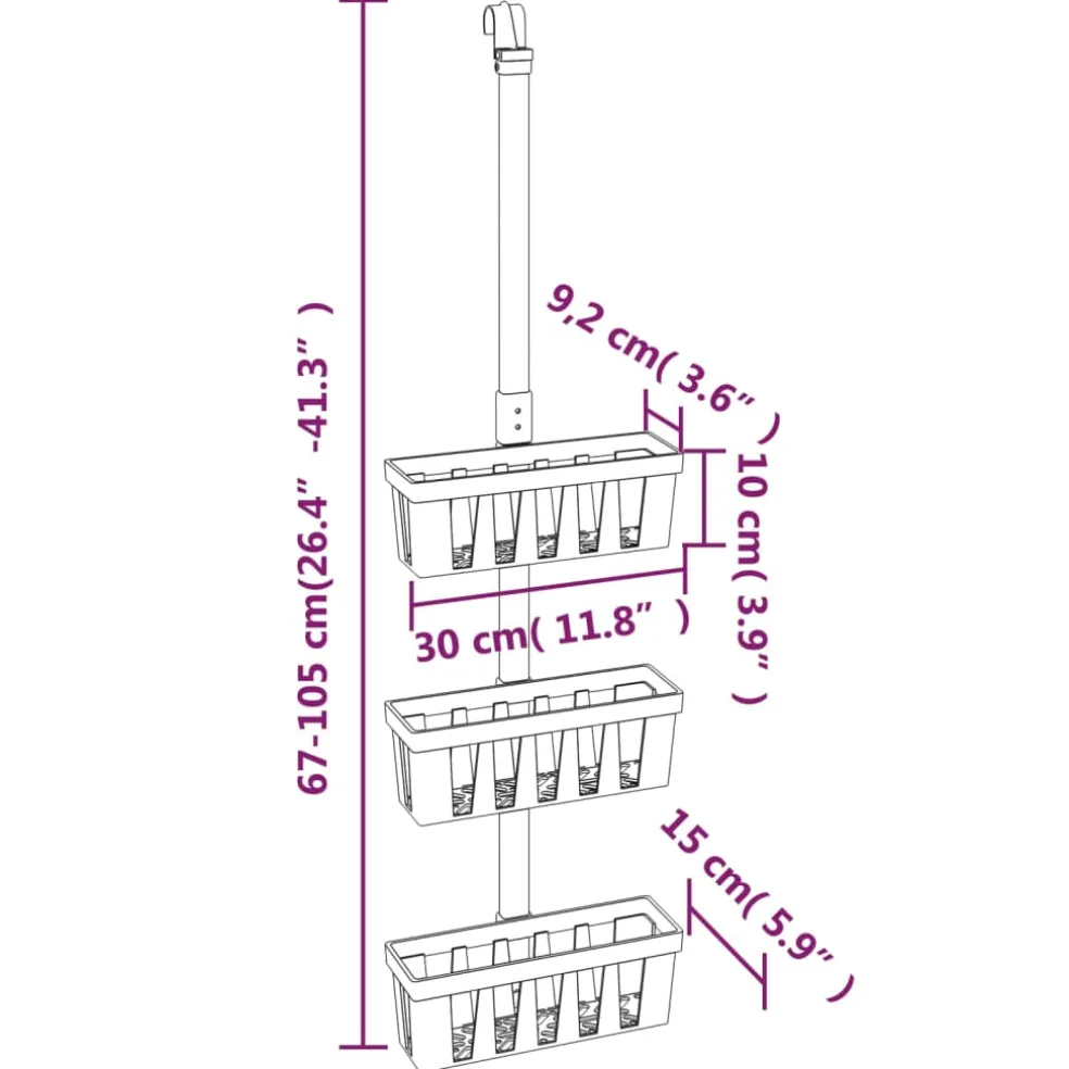 vidaXL Doucherek 30x15x(67-105) cm aluminium