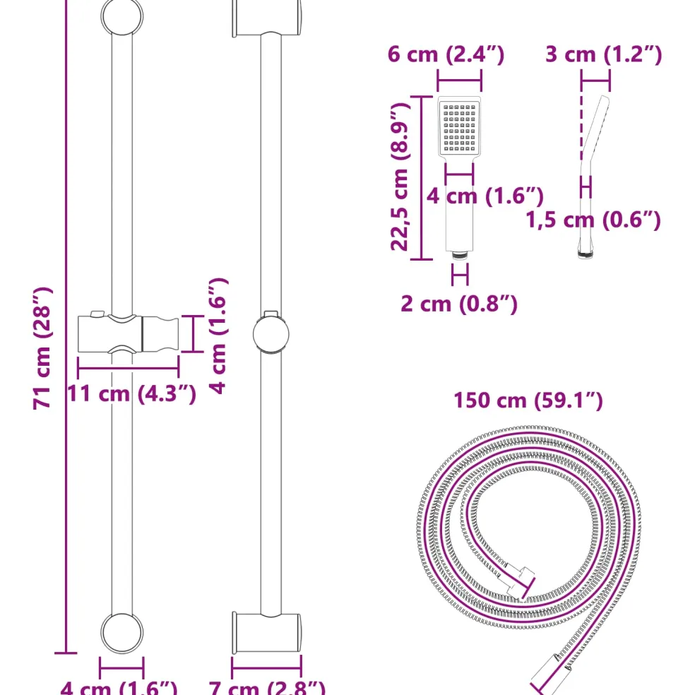 vidaXL Douchesysteem set Zwart 70 cm Roestvrij staal