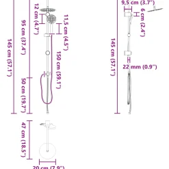 vidaXL Douche systeem zilver 47 x 20 x 95 cm Roestvrij staal