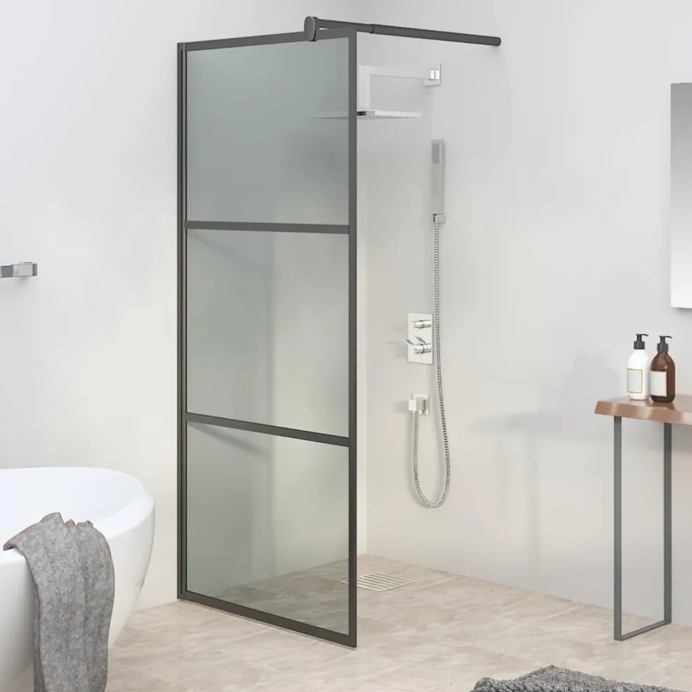 vidaXL Douchewanden Zwart 80 x 195 cm Glas en Aluminium