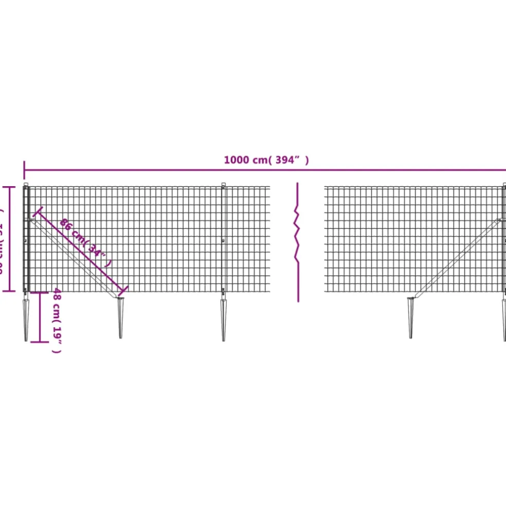 vidaXL Draadgaashek met grondankers 0,8x10 m groen