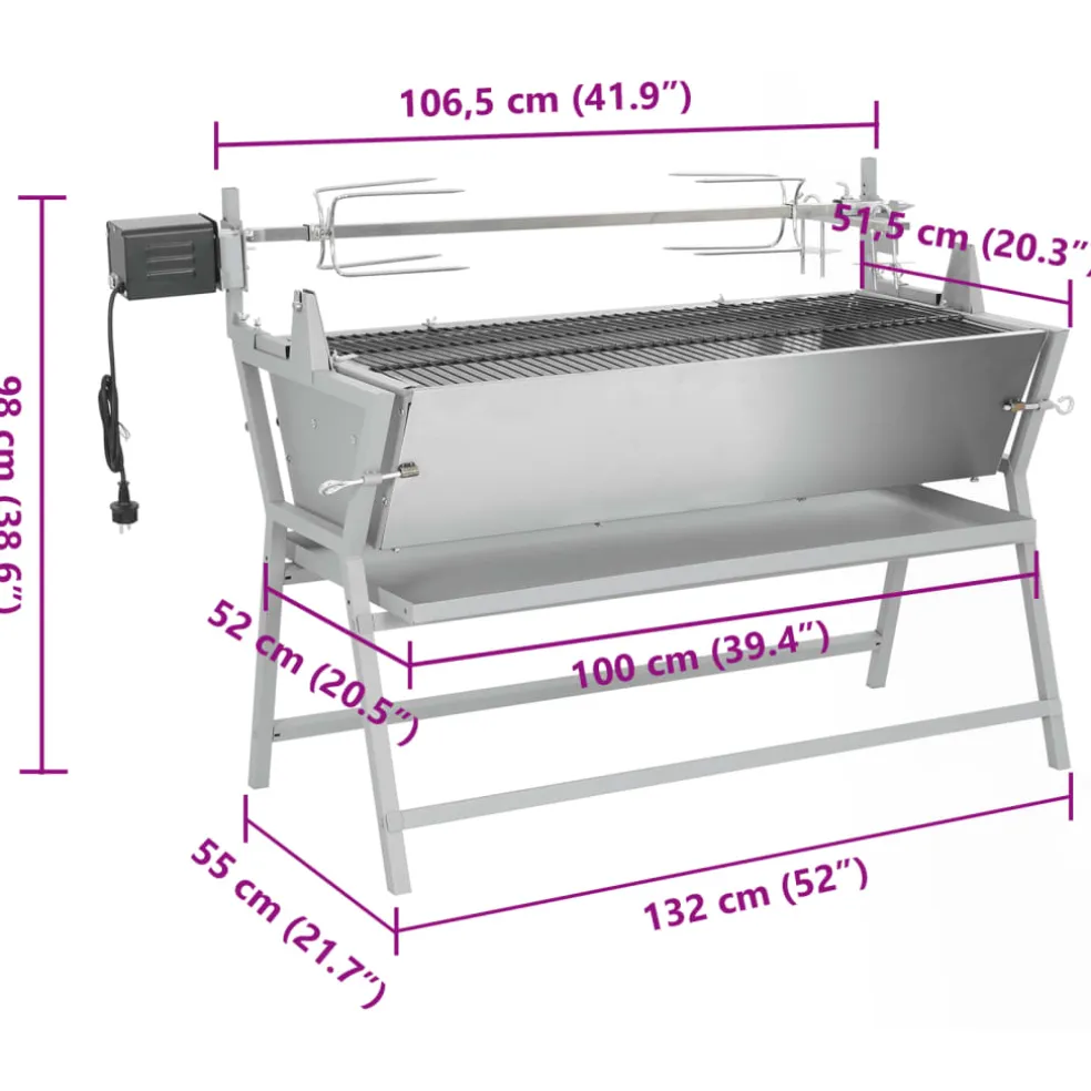 vidaXL Draaispit barbecue ijzer en roestvrij staal