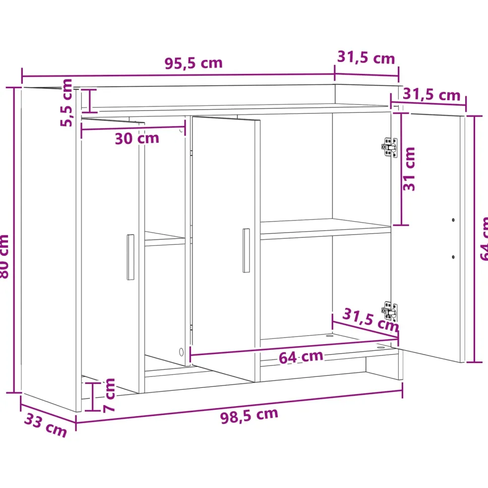 vidaXL Dressoir Artisanaal eiken 98,5 x 33 x 80 cm Bewerkt hout