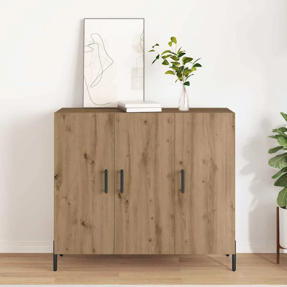 vidaXL Dressoir Artisan Eiken 90 x 34 x 80 cm Bewerkt hout