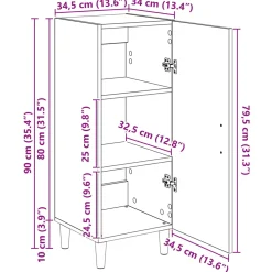 vidaXL Dressoir Artisan Eiken 34,5 x 34 x 90 cm Bewerkt hout